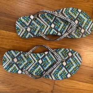 Vera Bradley Blue and Green Patterned Flip Flops